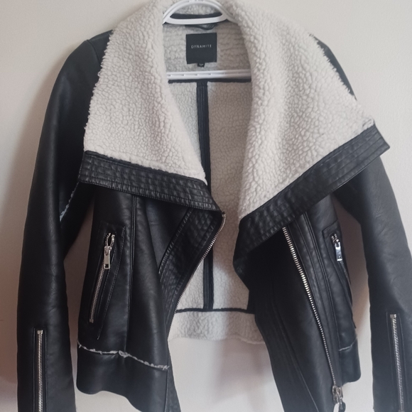 XS Dynamite Black Faux Leather & Sherpa Jacket - Picture 1 of 5